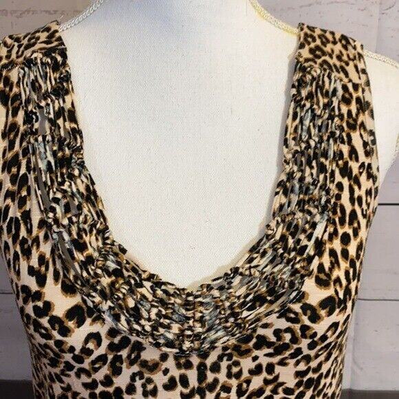 Maurices Tank Top Shirt Womens Small Brown animal print Round Neck Cross Back - Picture 9 of 11